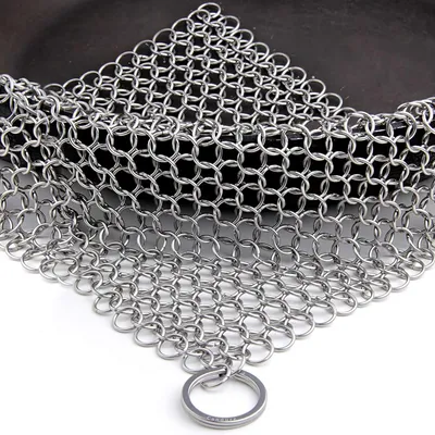 Candure Cast Iron Cleaner Stainless Steel 7x7 Inch Chainmail Scrubber
